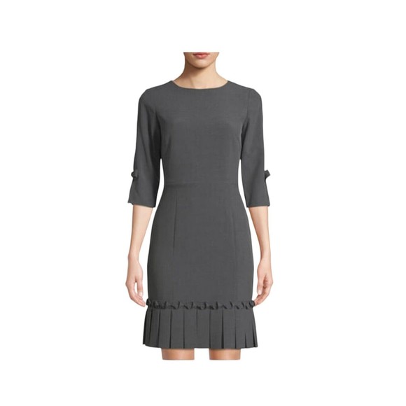 Tahari Bow & Pleated Crepe Sheath Dress by Arthur S. Levine ASL Gray 4P - Picture 1 of 13